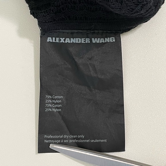 Alexander Wang Open Knit Mock Neck Sweater Top Cropped Slim Fit Black Medium - Picture 14 of 14